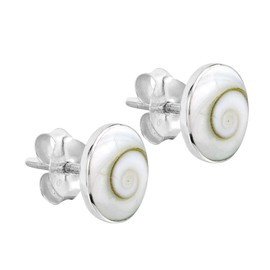 AeraVida Stunning Round Swirled Shiva Shell .925 Sterling Silver Stud Earrings | Casual Sterling Silver Stud Earring for Women