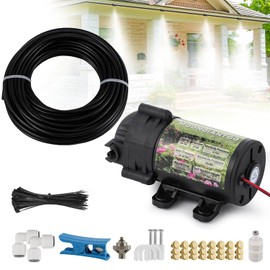 Moongiantgo Outdoor Misting Cooling System with Pump Kit-82ft Misting System pipe+24 Brass Mist Nozzles 0.02’’+Cluster Body+3/4’’ Adapter-Mister for Outside Patio Backyard Garden Greenhouse Trampoline