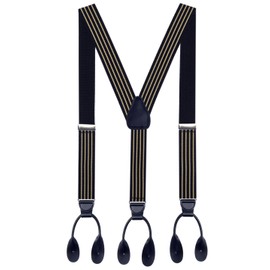 Hold’Em 1 ¼ Fancy Stripes and Solid Suspenders for Men – Y-Back Adjustable Leather Trimmed Button End-STR Summit Brown