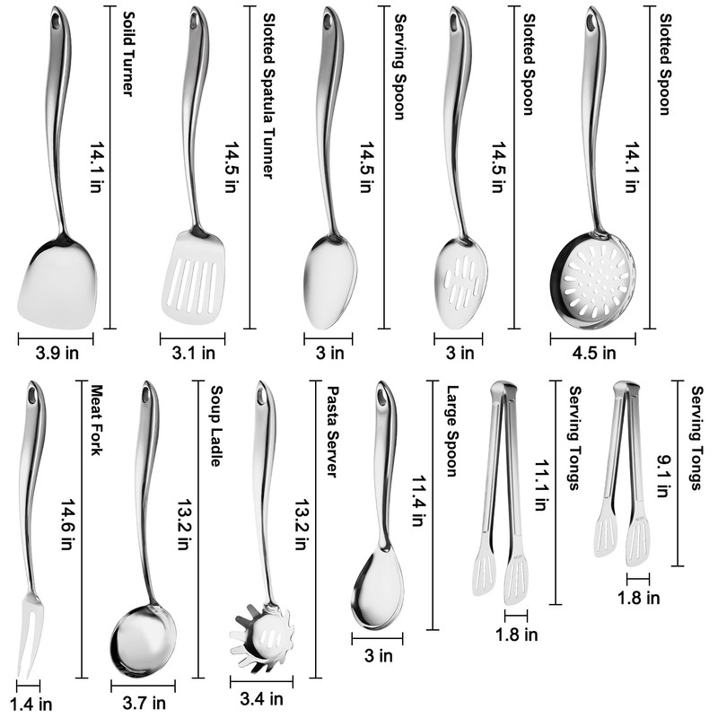304 Stainless Steel Kitchen Utensils Set, 11 PCS Metal Cooking