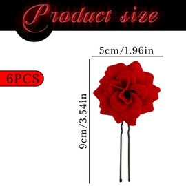 Tabanzhe 6PCS Red Rose Flower Hair Clips-U Shape Floral Hair Pin Set Handmade Bridal Bobby Pins Hair Styling Accessories for Wedding Party Women Girls Decoration