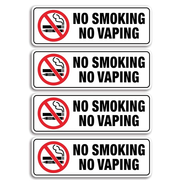No Smoking No Vaping Sign, (4 Pack) 9 X 3