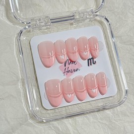 NailHaven｜ French Tip Collection｜ Press-On Nails - 10 Pcs Handmade Acrylic Nails with Cute Designs, Short Nails, and Nail Art, High Quality, Reusable:_FT-38_extra small