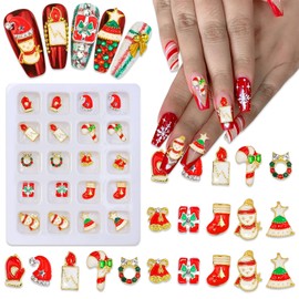 WOKOTO 1 Box 20pcs Christmas Nail Charms for Acrylic Nails Alloy 3D Christmas Stocking Tree Candy Cane 3D Nail Christmas Charms for Nail Art 3D Decortaions Gems Jewels for Women Girls Christmas Day