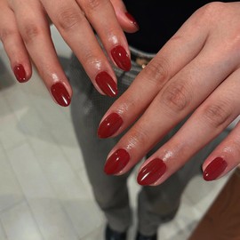 Wine Red Press on Nails Short Oval Nails,KXAMELIE Acrylic Nails Glue on Nails Short Almond,Soft Gel Nails Strong Nails Press ons,Fake Nails for Girls Stick on Nails for Women in 24PCS Valentines Nails