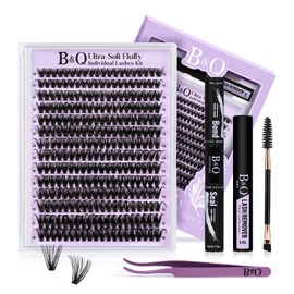 B&Q Cluster Lashes kit 280PCS 70D Volume Lash Extension Kit 10-18mm Ultra-Soft Eyelash Clusters D Curl Easy Application Individual Lashes at Home with Bond and Seal (70D Set-D-10-18)