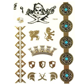 Wrapables Metallic Temporary Tattoo Stickers, Large, War Battle