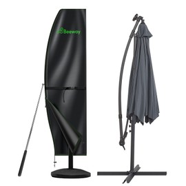 BEEWAY Garden Parasol Cover Waterproof, Outdoor Cantilever Parasol Cover with Zipper and Rod Fit for 2m to 4m Banana Patio Umbrella - 210D Oxford Fabric, Anti-UV , Windproof - 265 x 40/70/50cm