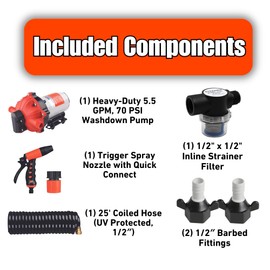 SEAFLO 55-Series Washdown Pump Kit - 12V DC, 5.5 GPM, 70 PSI, Self-Priming, Coiled Hose, Spray Nozzle, High Flow for RV, Boat, Off-Grid, Freshwater, and Saltwater Applications 4-Year Warranty