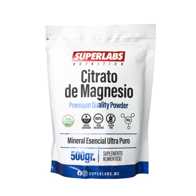 Superlabs Nutrition Citrato de Magnesio Premium en Polvo 500 gramos