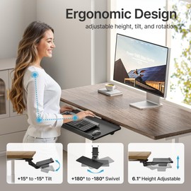 PEGZONE Keyboard Tray Under Desk with Storage Drawer, Height Adjustable Keyboard Tray Slide Out Swivel Tilt, Ergonomic Under Desk Mount Keyboard & Mouse Holder for Gaming Home Office, 25x11'', Black