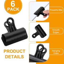 POERMA 6 Pack Large Bulldog Clips, 75mm Binder Paper Clips, Metal Bull Dog Clip Clamp for Home Kitchen, School & Office Supplies