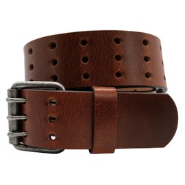 Full Grain Buffalo Leather 3-Hole Three Prong Casual Jeans Belt 45mm Wide - TheBeltShoppe (Reddish Brown, 42)