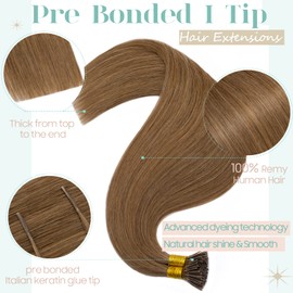 S-noilite I Tip Human Hair Extension for Women Pre bonded Fusion Stick Tip 100 Strands 50g 100% Real Human Hair Piece Invisible Keratin Glue in Hair (22 Inch #06 Light Brown)