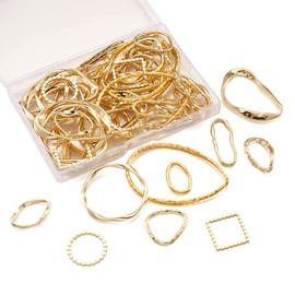 FASHEWELRY 60Pcs Alloy Linking Rings Golden Teardrop Oval Round Open Back Bezel Charms Metal Earring Beading Hoop Rings for DIY Jewelry Making