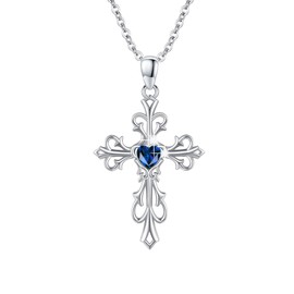 Collar de cruz para mujer, de plata de ley 925, con colgante de cruz con piedra lunar/piedra natal, collar de cruz irlandesa, regalo para mujer, Plata esterlina, Piedra preciosa de corazón de 12 meses