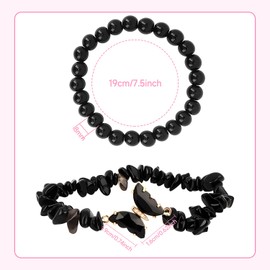MOTIBACK 2Pcs Obsidian Crystal Bracelet for Women Anxiety Beaded Bracelets with Butterfly Healing Crystal Gemstone Beads Layered Bracelet Gifts For Women