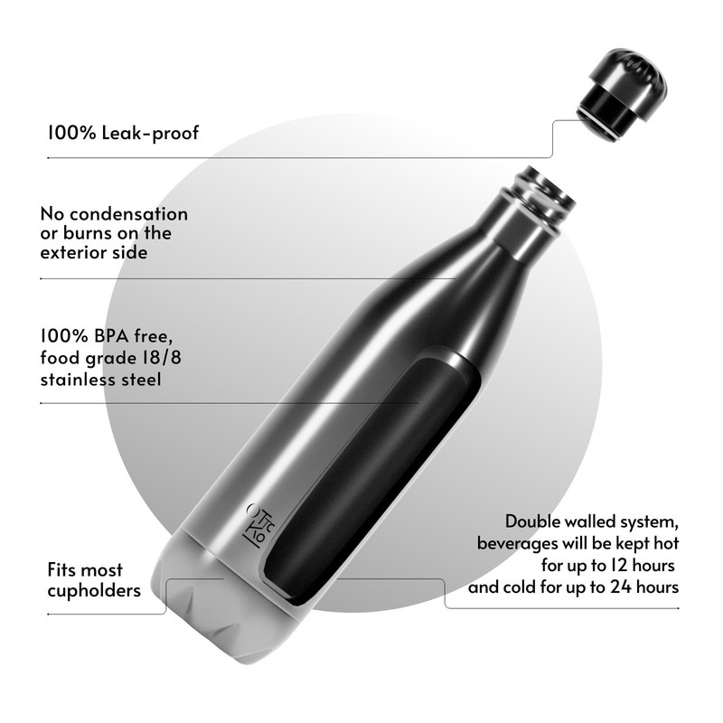 Stainless Steel Water Bottle 1L -Otto Koning- Double Wall Vacuum