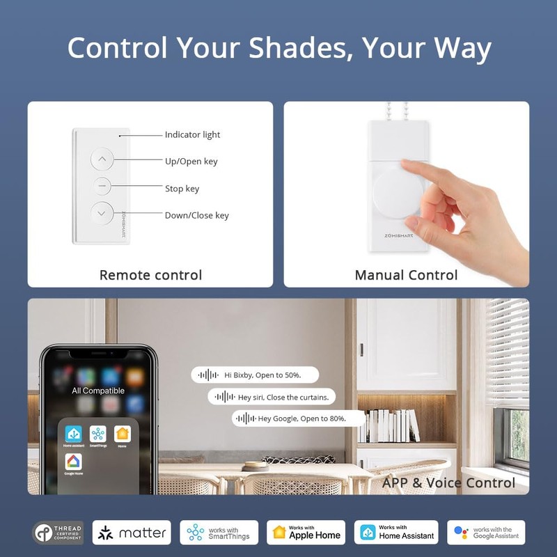 Roller Shade Driver, Matter Over Thread, Motorized Smart Blinds for