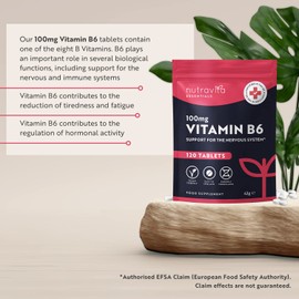 Nutravita Vitamin B6 100mg - 120 Vitamin B6 High Strength Vegan Tablets – B6 Vitamins to Support Normal Function of The Immune and Nervous System - Contributes to Reduction of Tiredness and Fatigue