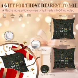 LUKIPOM Dark Green Butterfly Pillow Covers 18x18 Double-Sided, Butterfly Room Home Decor, Vintage Moody Cottagecore Rustic Colorful Moths Decorative Throw Pillow Covers