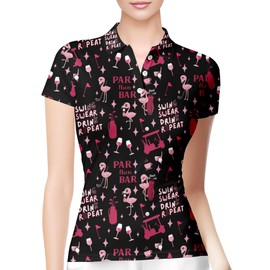 HIVICHI Funny Flamingo Golf Shirts for Women Print Crazy Polo Shirt, Medium, Aop-wpol-00559