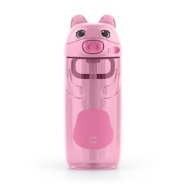 Ello Ellies 16oz Plastic Kids Water Bottle with Straw and Built-in Carrying Handle and Leak-Proof Locking Lid for School backpack, Lunchbox and Outdoor Sports, Pig