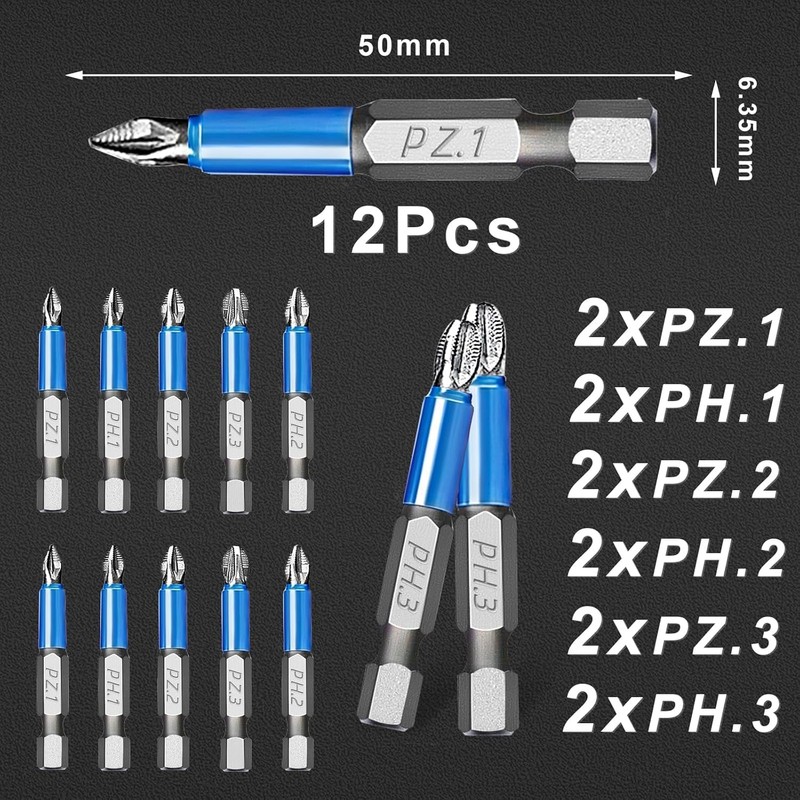 Uadme Magnetic Impact Screwdriver Driver Bits Set, 12Pcs Screwdriver Bit