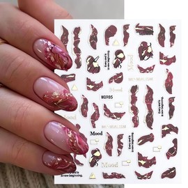 LPOODDNU Marble Nail Art Stickers Purple Marble Nails Stickers Gold Edge Design Manicure Nail Decals 3D Self-Adhesive Golden Wave Lines Nail Slider Blooming Marbles Stickers for Women, 6Sheets