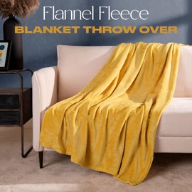 Brentfords Super Ultra Soft Flannel Fleece Blanket Throw Over Large Fluffy Warm, Ochre Yellow - 120 x 150cm