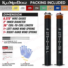 Pair of 2" Garage Door Torsion Springs Set with Non-Slip Winding Bars&Gloves, High Quality Precision Electrophoresis Oil-Free Black Coated for Replacement, MIN 16,000 Cycles (0.273x2''x36'')