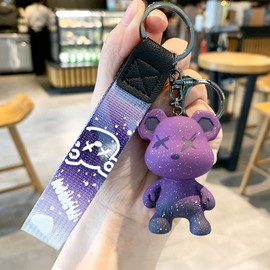 [AIXUAN] Cute color bear keys for men women boys girls braided ideas braided rope resin animal pendant metal keychain (purple)