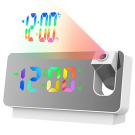 LUPATDY Projection Alarm Clock, Alarm Clock with Projection 180°, Digital Alarm Clock with Large LED Display, Analogue Alarm Clock without Ticking with Temperature Date, Digital Alarm Clock for