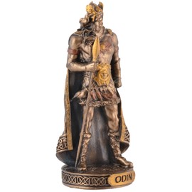 Miniature Figurine Germanic God Odin, Made of Artificial Stone, Hand Painted Bronze by Veronese