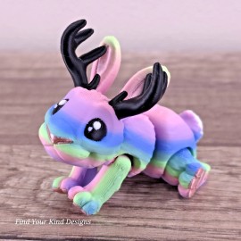 3D printed Mini Jackalope Articulated Flexi Fidget 3" Rainbow Fantasy Toy Gift