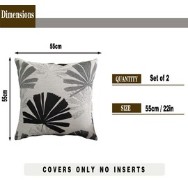 Tennove Cushion Covers 55x55cm Decorative Throw Pillow Covers Set of 2 Tropic Leaf Square Soft Cushion Cases Home Decor Pillowcases for Bedroom Couch Sofa, Black