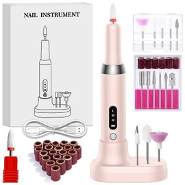 Rechargeable Cordless Electric Nail Drill Kit, Professional Electric Nail File for Acrylic Gel Dip Powder Nails, 3 Speeds 15000RPM, Reversible Direction, Portable Manicure Pedicure Tool,Pink