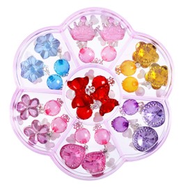 7 Pairs Clip on Earrings Crystal Princess Earrings Jewelry and 7 Pairs Earrings Pads in Pink Box for Christmas