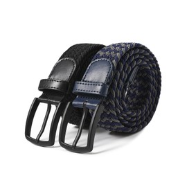 Rosyline Belt for Men Mens Stretch Canvas Braided Belts 2Pack Black/Navy-Gray Stripe M