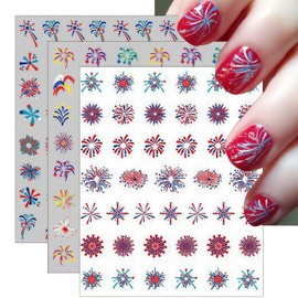 3 Sheets 4th of July Fireworks Nail Art Stickers 5D Embossed Self Adhesive Patriotic Fireworks Design Decals for Women Girls Kid Independence Day Party DIY Manicure Decoration Accessories