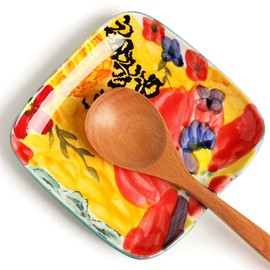 Colorful Hand Painted Spoon Rest 4.75 Inches Ceramic Spoon Holder for Kitchen Counter Stove Top, Dishwasher Safe, Multicolor (Set of 2)