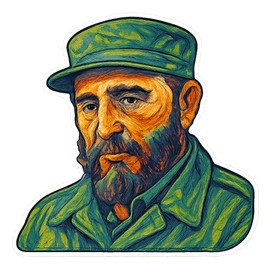 Fidel Castro Post Impression Style Sticker (3" x 3")