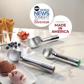 Zeroll Original Cuchara para helado con mango conductor de calor único relleno de líquido, diseño simple de aluminio de una sola pieza, fácil liberación de 48 galones, fabricado en Estados Unidos, 1.5 onzas, plata