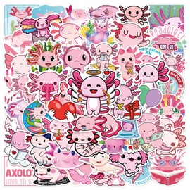 50 Pcs Axolotl Stickers, Vinyl Waterproof Cartoon Kawaii Stickers Cute Axolotl Gifts Animal Sticker for Water Bottles Laptop Luggage Scrapbook Guitar Skateboard