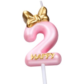 Nuanchu Pink Number 2 Candle Girl Happy Birthday Topper, for Birthday Cake Baking Celebration Reunions Anniversary Party Supplies