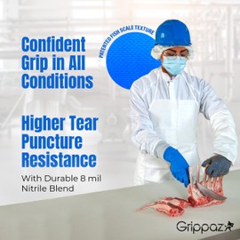 PIP Grippaz Food Plus 8 Mil Nitrile 12" Disposable Gloves 48-Pack, Fish Scale Grip, Enhanced Fatty Food Handling, Blue, 2X-Large (67-308/XXL)