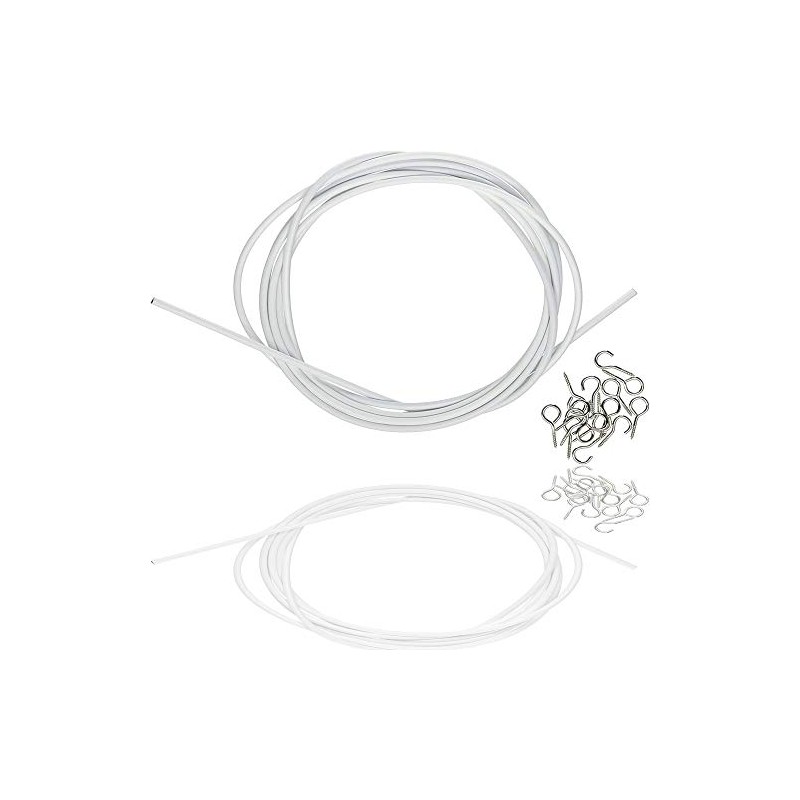 Curtain Wire, White, 3 Metres Including Hooks, Multi-Purpose Voile Wire/Cable,