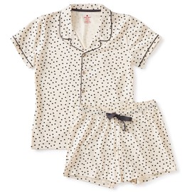 Little Label - Women's Pyjamas - Shortama with Buttons - Summer Pyjamas Women's Short Sizes XS to XL - Organic Cotton, Black dots