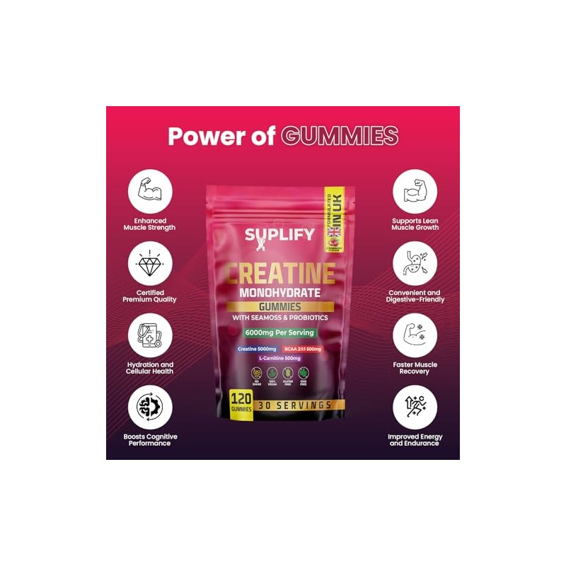 Creatine Monohydrate Gummies – 5000mg High-Potency | 120 Vegan Sugar-Free