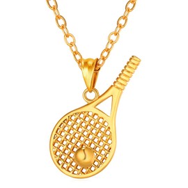 U7 Tennis Racket Necklace 18K Gold Plated Chain & Pendant Kpop Sport Fitness Jewelry for Men Women